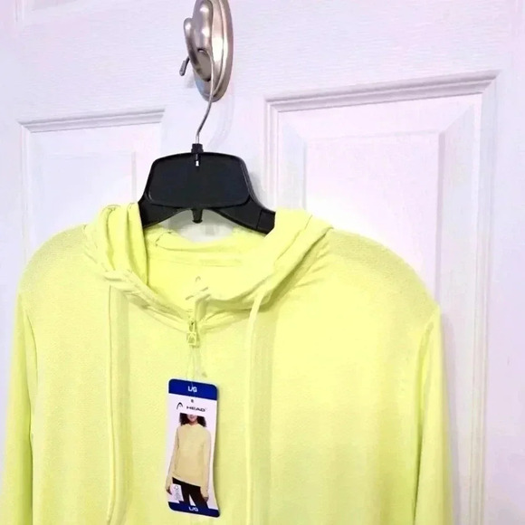 ❤️ Head Hoodie Cool Down Lightweight Large Bright Yellow Stretch Zip Active Top - Picture 13 of 15